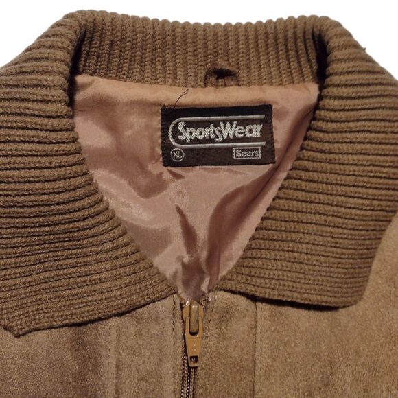 Vintage 60-70's SEARS Sportswear Leather Suede Knit Sweater Bomber Jacket XL Tan - Picture 11 of 15